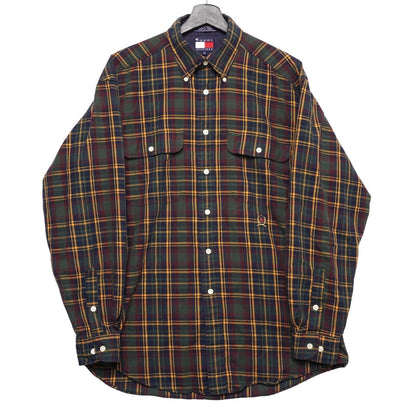 Tommy Hilfiger Plaid Flannel Shirt Mens M Button Front Long Sleeve Vintage Y2K
