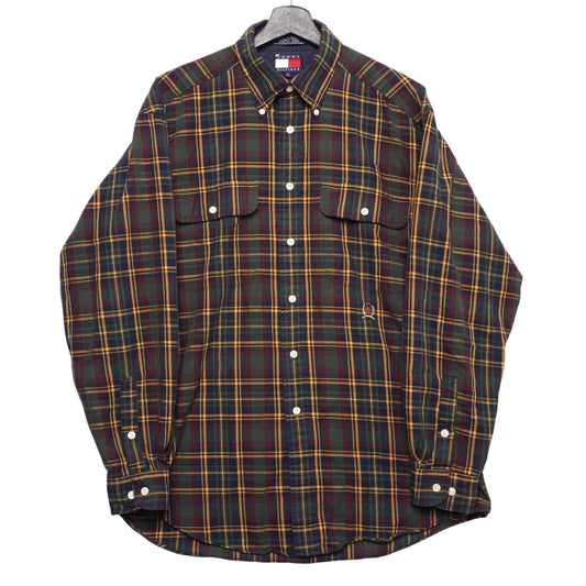 Tommy Hilfiger Plaid Flannel Shirt Mens M Button Front Long Sleeve Vintage Y2K