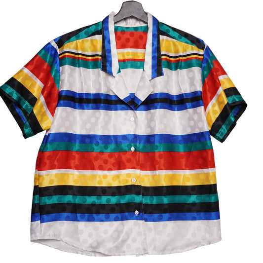 Multicolor Stripe Women’s Boxy Blouse Top Polkadot Short Sleeve Minimalist