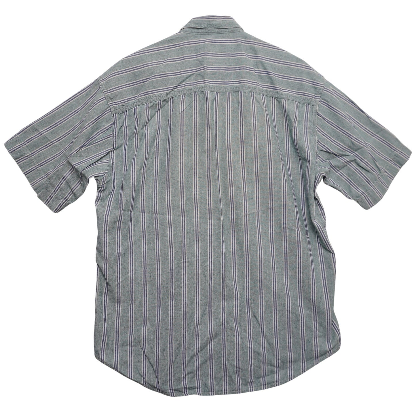 VTG Levi’s Striped Short Sleeve Button Up Shirt Green Blue Cotton Men's Medium