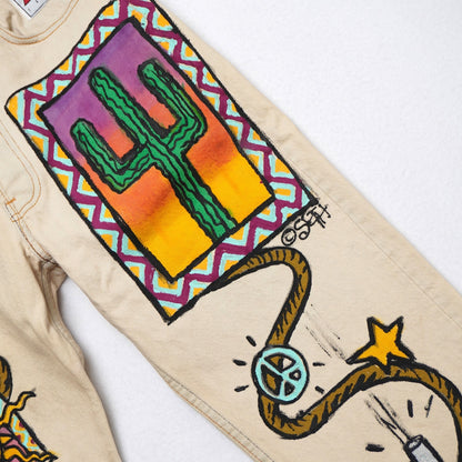 Vintage Levi’s 501 Jeans W31 L34 USA Made Painted Western Art Cactus Snake Sun