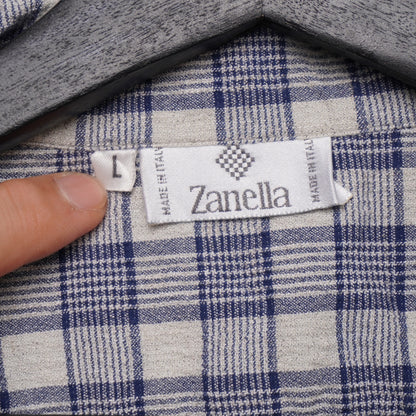Zanella Plaid Short Sleeve Camp Collar Shirt Blue Beige Made in Italy Men's Lrg
