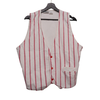 Santana Ltd. Red White Striped Vest 100% Cotton Adjustable Back Men's Large