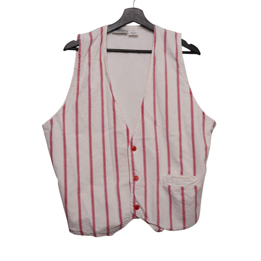 Santana Ltd. Red White Striped Vest 100% Cotton Adjustable Back Men's Large