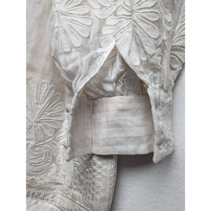 Ulla Johnson Bianca Hand Embroidered Cream Balloon Sleeve Dress 0