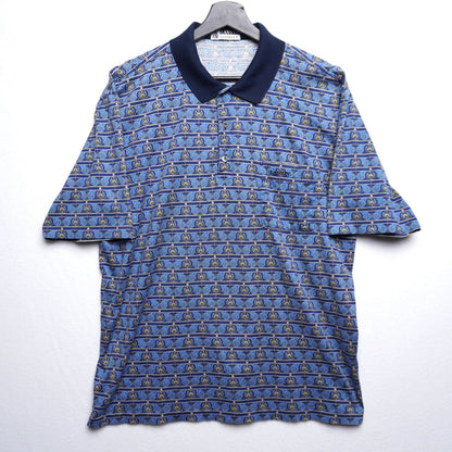 Vintage Lanvin Classique Blue Graphic Pattern Print Polo Shirt Size XL