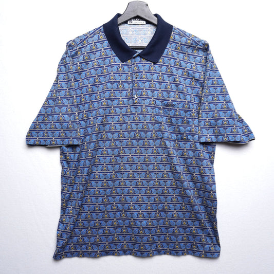 Vintage Lanvin Classique Blue Graphic Pattern Print Polo Shirt Size XL