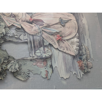 Parc Monceau Paris Mid Century Watercolor Shadowbox Tole Framed Art
