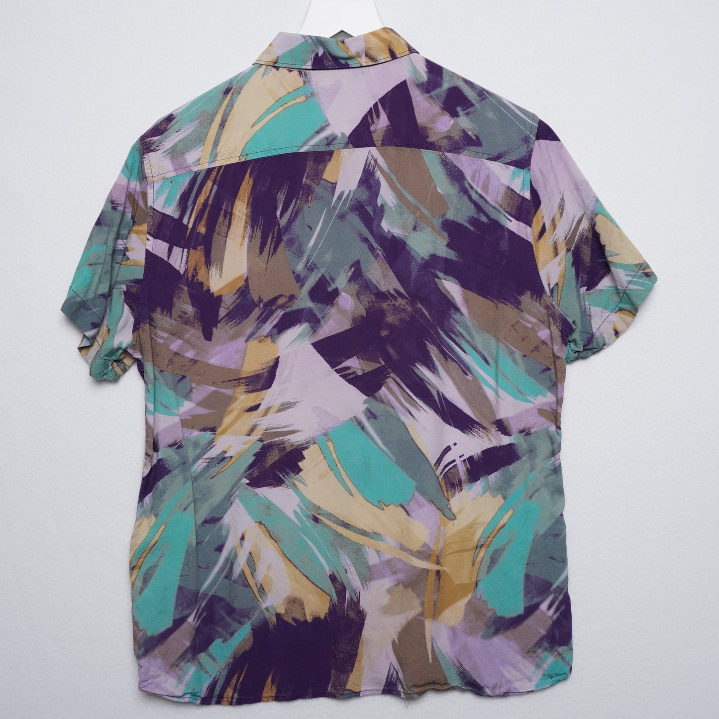 Perry Ellis Abstract Art Shirt Sleeve Shirt Purple Green Gold Size L