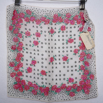 Vintage Emmanuel Ungaro Namesake Rose and Dot Print Scarf w/ Neiman Marcus Tags