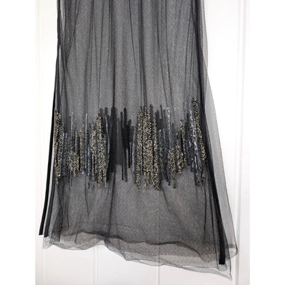 Maiyet Black Sheer Beaded Embellished Overlay Evening Dress - Size 36 (US 4)