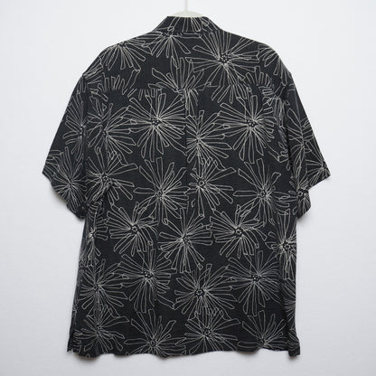 Geoffrey Beene Black Silk Linen Short Sleeve Shirt Abstract Floral Print Size XL