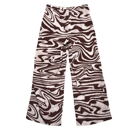 Michael Michael Kors Wide Leg Zebra Swirl Print Pants Size 8  Brown Drawstring