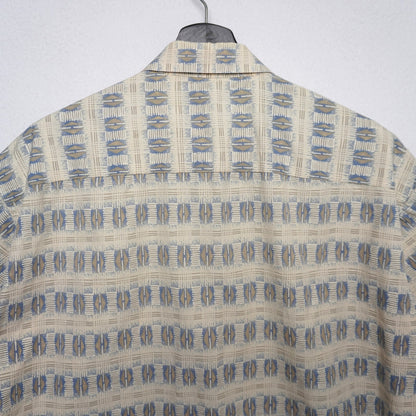 Pierre Cardin Korea 100 % Cotton Geometric Shirt L Beige + Blue 90s Vintage