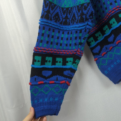 Concrete Mix Sweater Mens Size L Vintage Crew Neck Knit Pullover Blue Green Red