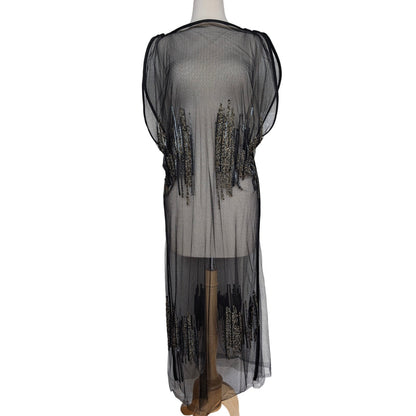 Maiyet Black Sheer Beaded Embellished Overlay Evening Dress - Size 36 (US 4)