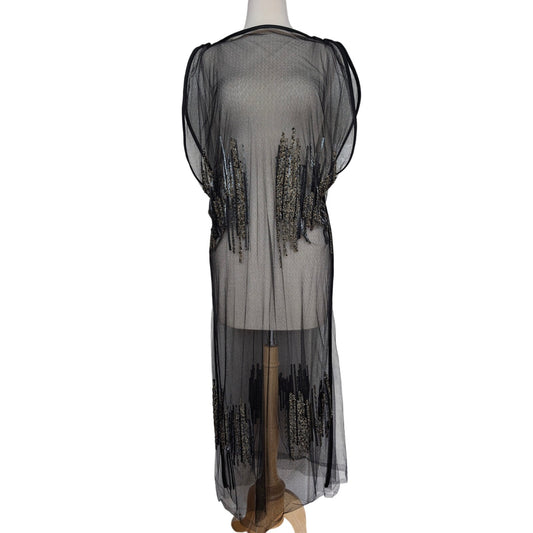 Maiyet Black Sheer Beaded Embellished Overlay Evening Dress - Size 36 (US 4)