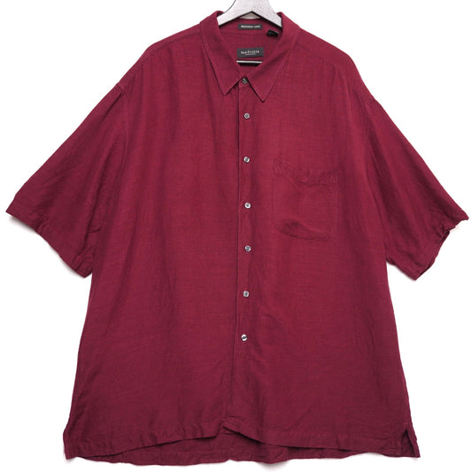 Van Heusen XXL Burgundy Linen Blend Short Sleeve Button Up Shirt Washable Linen