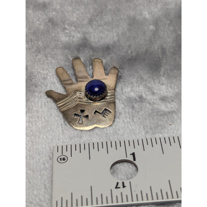 Vintage Southwestern Sterling Silver Hand Brooch with Lapis Lazuli Cabochon