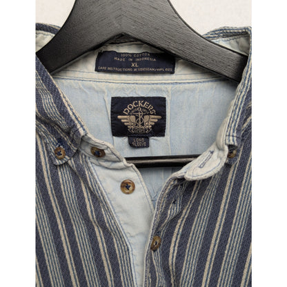 Dockers Striped  Vintage Style Henley Cotton Pullover Shirt XL