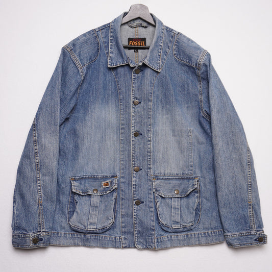 Fossil Brand Denim Chore Jacket Men’s Large 100% Cotton Vintage Workwear