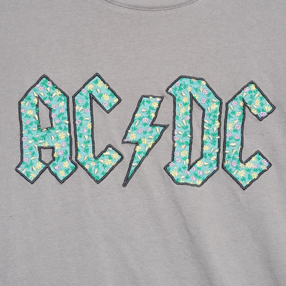AC/DC Graphic T-Shirt M Cotton On Relaxed Fit Floral Logo Rock Band Tee Gray