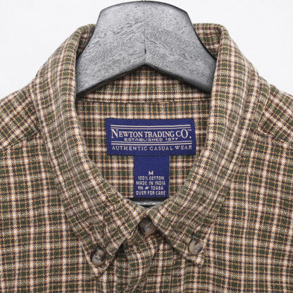 Newton Trading Co Shirt Mens M Green Brown Plaid Button Down Long Sleeve Casual