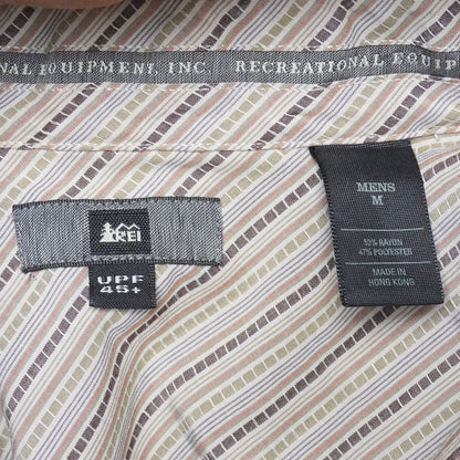 REI Shirt Mens M Stripe Pattern Short Sleeve Button Up Made in Hong Kong