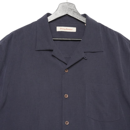 Tommy Bahama 100% Silk Shirt Men’s L Camp Collar Navy Blue Short Sleeve Luau