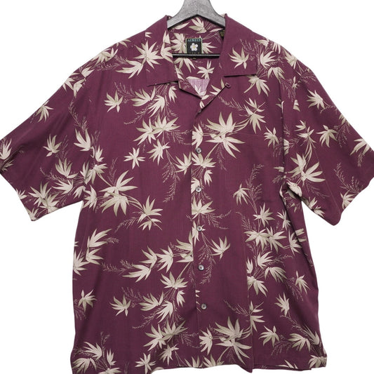 Aureus Silk Hawaiian Shirt Men’s XL Purple Floral 70% Silk Aloha Camp Collar