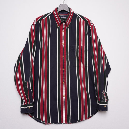 Vintage Nautica Striped Shirt Vertical Stripe 90s Button Down M