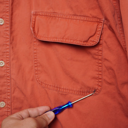 Eddie Bauer Rufton Twill Utility Shirt XL RedOrange Cotton Flap Pockets Workwear