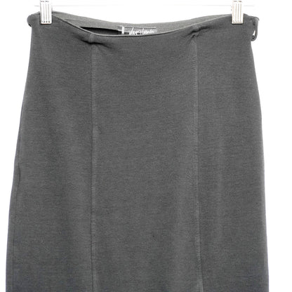 Vintage Maick Harold Paris Black Viscose Midi Skirt Front Slit Made in France T1