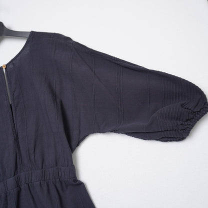 Free People Black Cotton Romper – Size S – Boho Knot Front Jumpsuit with Balloon Sleeves