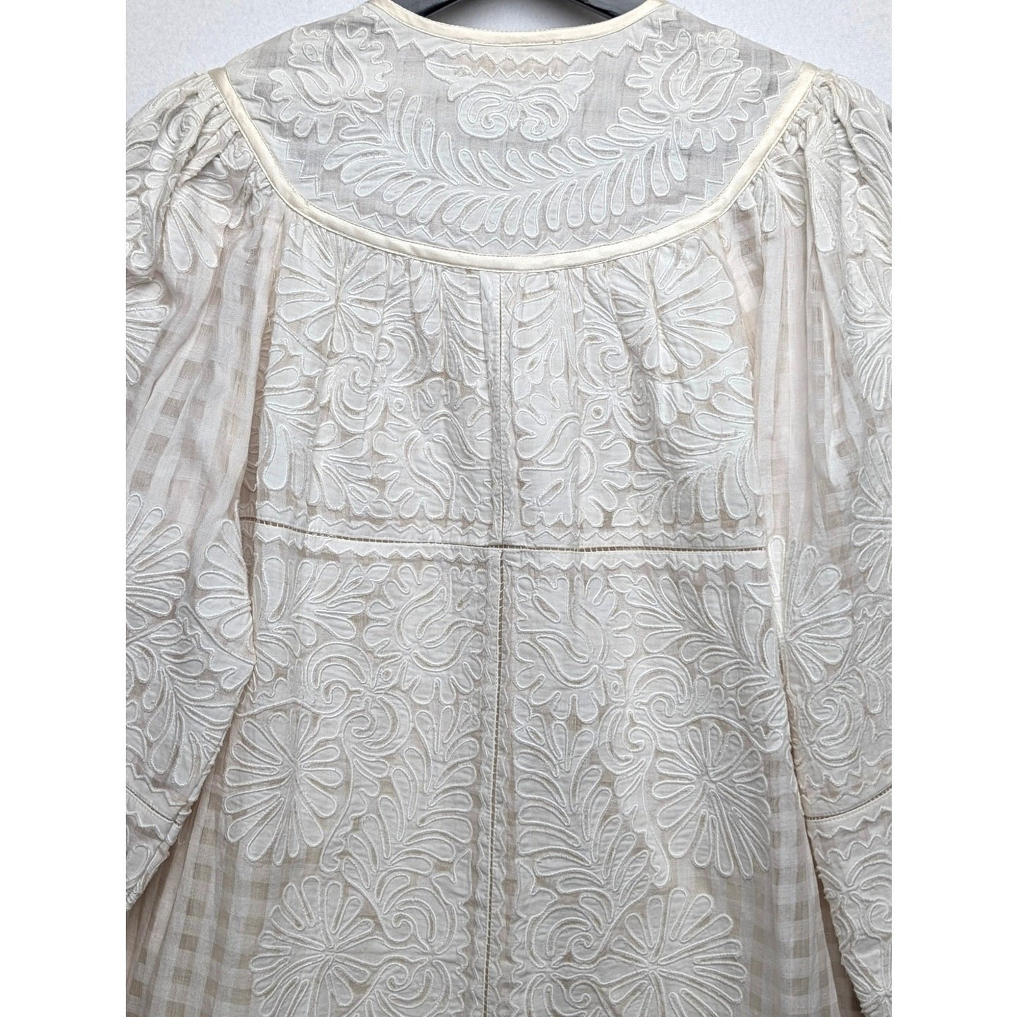 Ulla Johnson Bianca Hand Embroidered Cream Balloon Sleeve Dress 0