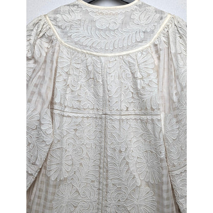 Ulla Johnson Bianca Hand Embroidered Cream Balloon Sleeve Dress 0