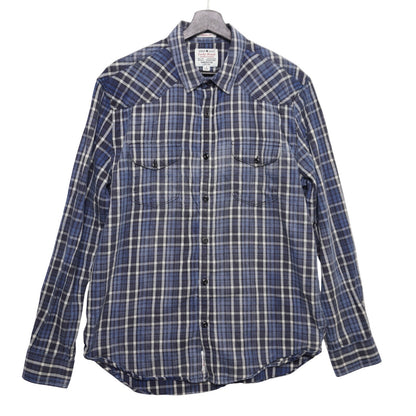 Lucky Brand True Indigo Plaid Shirt Blue White Western Classic Fit Men's Large