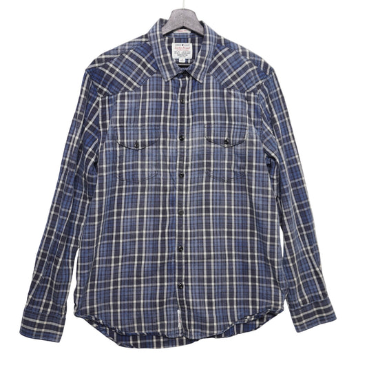 Lucky Brand True Indigo Plaid Shirt Blue White Western Classic Fit Men's Large