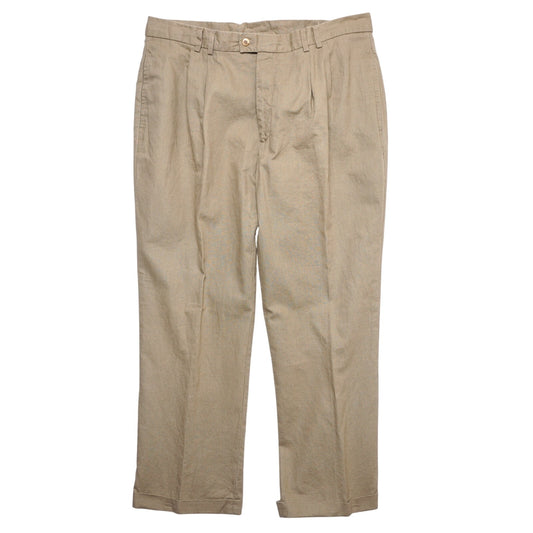 Men's Linen Blend Dress Pants Khaki Tan Pleated Cuffed Trousers Size 33