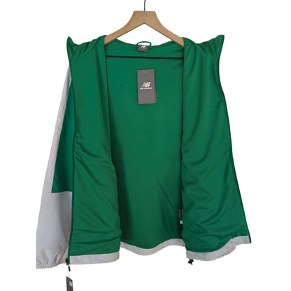 New Balance Men's Green and White Zip Up Windbreaker w/ Hood Size M NWT