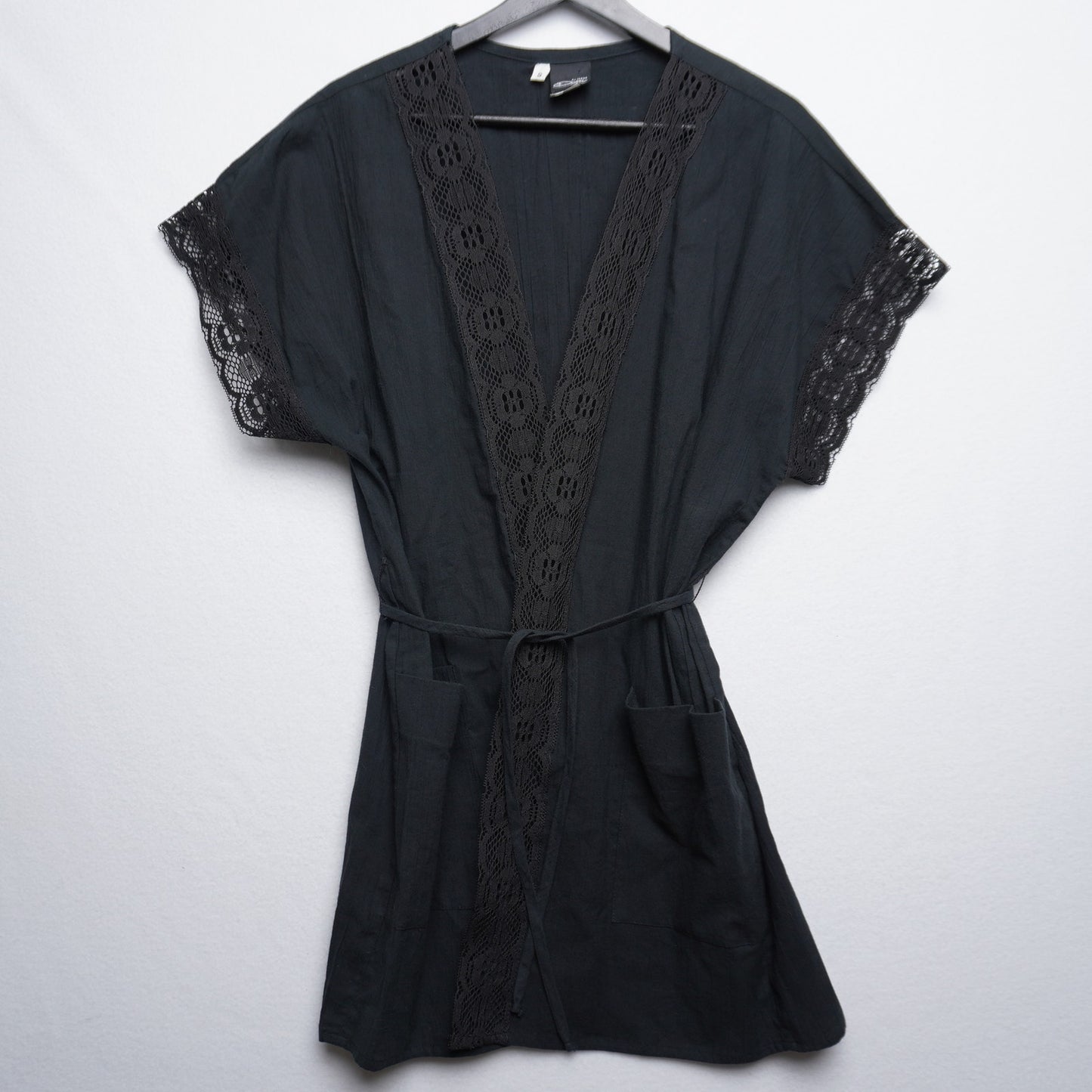 Vintage Dotti Kimono Style Black Robe Made in USA Small
