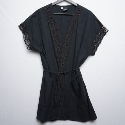 Vintage Dotti Kimono Style Black Robe Made in USA Small