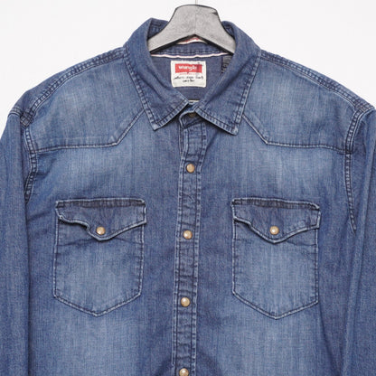Wrangler Western Denim Shirt XL Snap Button Chambray Long Sleeve Cowboy
