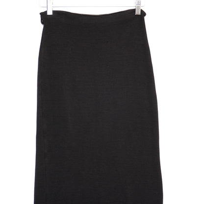 Vintage Maick Harold Paris Black Viscose Midi Skirt Front Slit Made in France T1