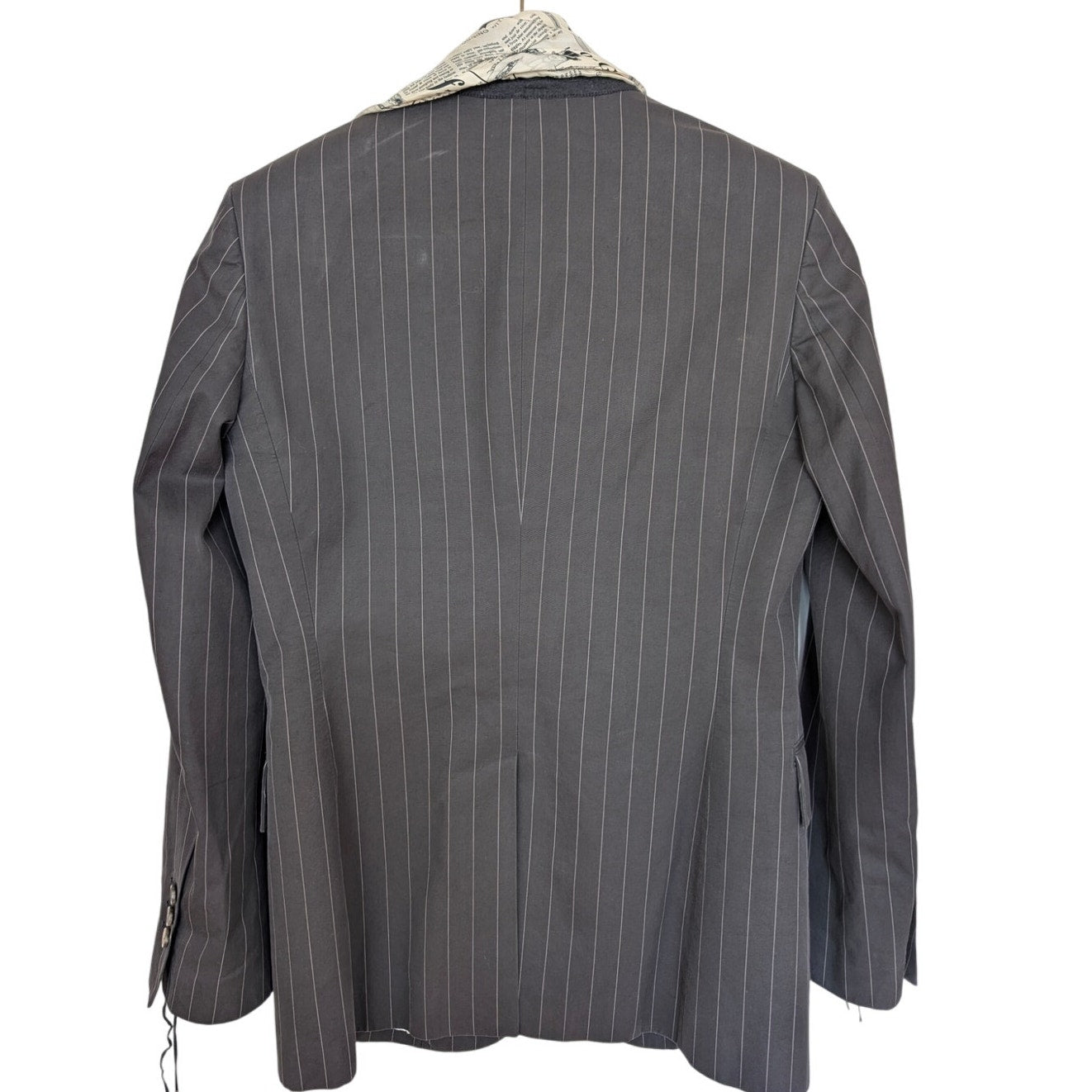 John Galliano SS2006 Pinstripe Newspaper Print Classic Scarf Cotton Blazer EU48