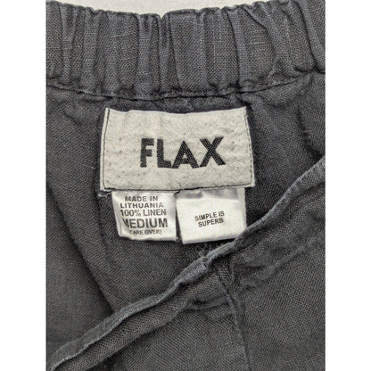 FLAX 100% Linen Pants Medium Black Relaxed Fit Elastic Waist Casual Minimalist