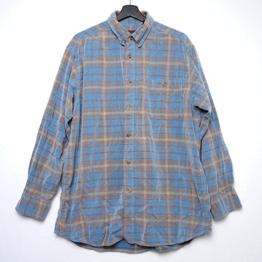 Vintage Basic Options Plaid Corduory Shirt 100% Cotton Large
