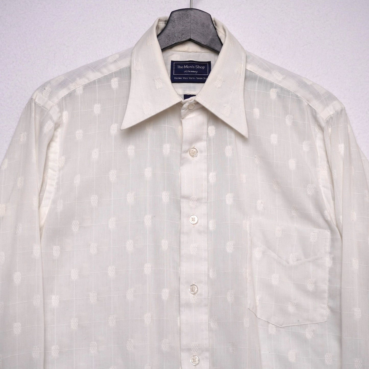 Vintage The Men’s Shop JCPenney White Textured Dobby Pattern Long Sleeve Shirt