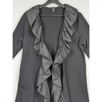 Chico's Black Label Ruffle Trim Long Duster Cardigan Jacket Size 2 Black