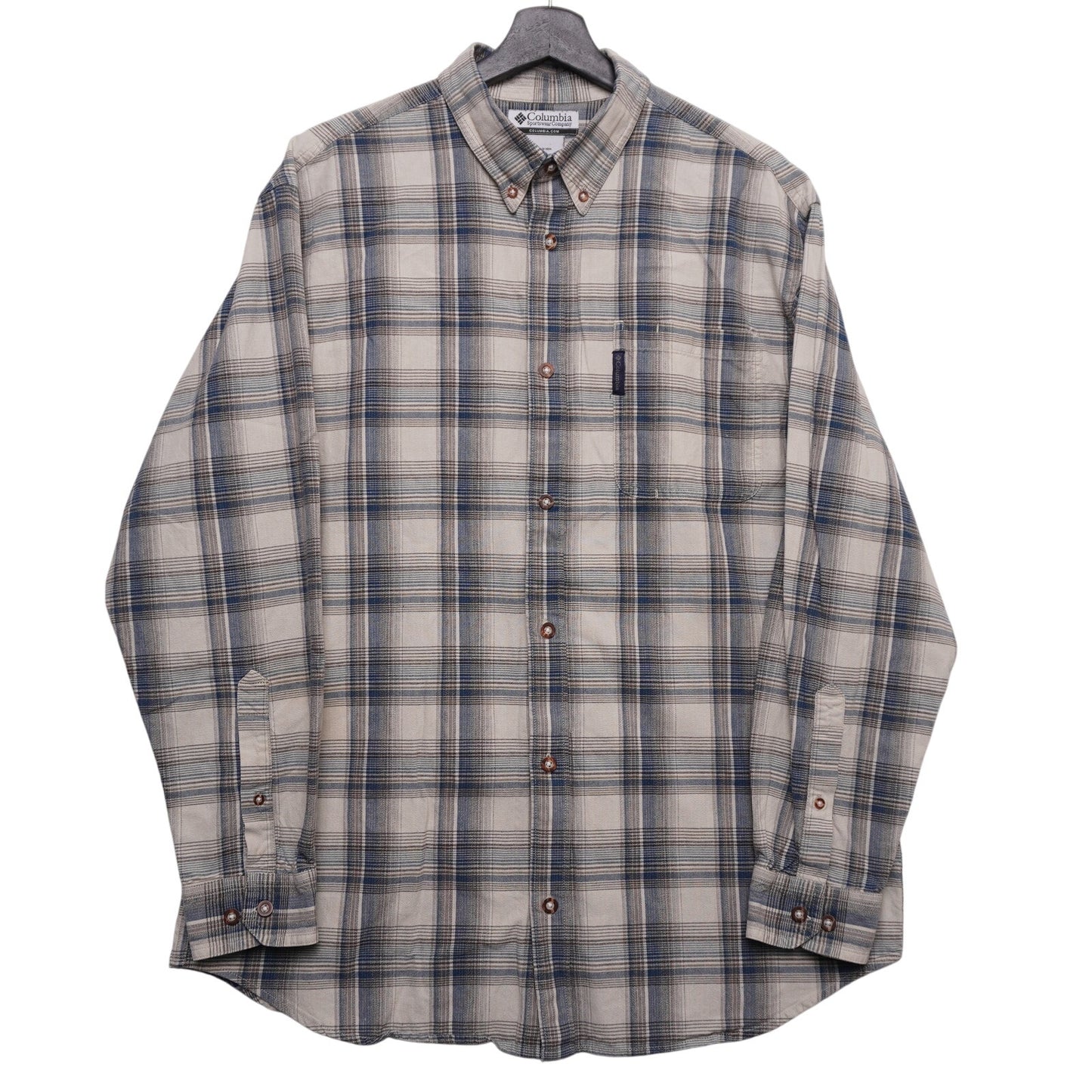 Columbia Sportswear Gray/Blue/Brown Cotton Plaid Shirt Size L